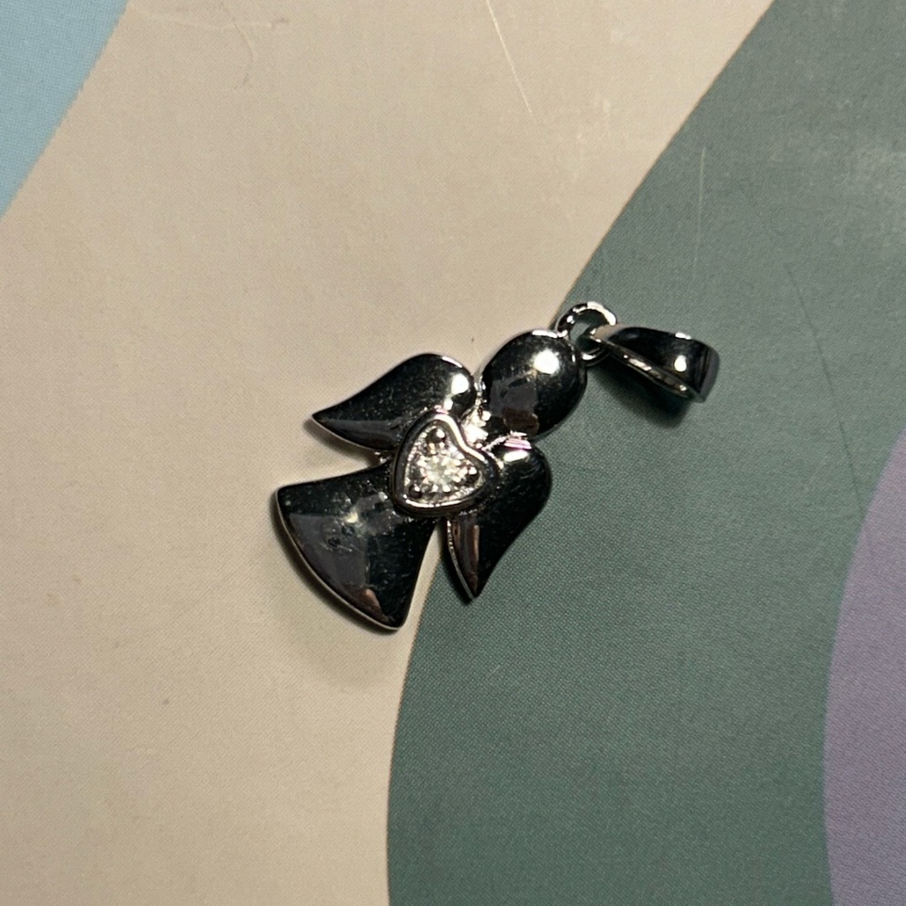 Sterling Silver Angel Pendant (925) with Heart CZ Accent - Guardian Angel Charm
